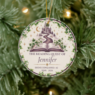 Personalised Reading Quest Fantasy Reader Keepsake Ceramic Tree Decoration
