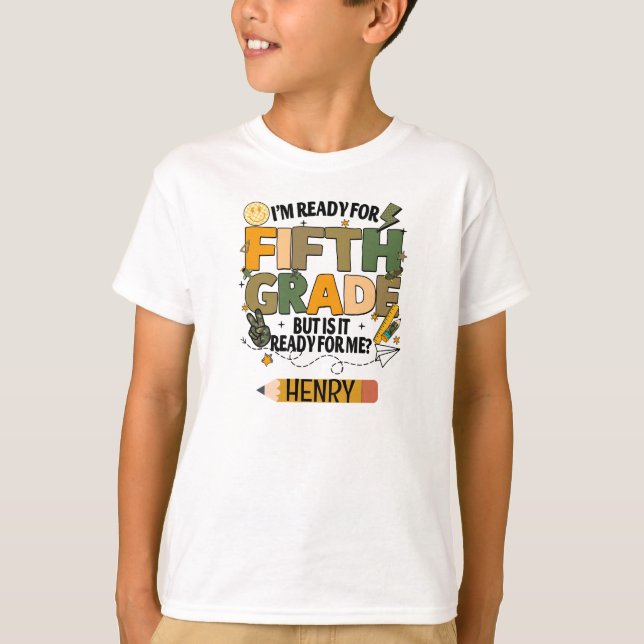 Personalised Ready for Fifth Grade Children's Tee (Front)