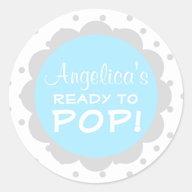 Personalised Ready to Pop Baby Shower Blue Boy Classic Round Sticker (Front)