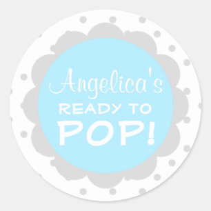 Personalised Ready to Pop Baby Shower Blue Boy Classic Round Sticker