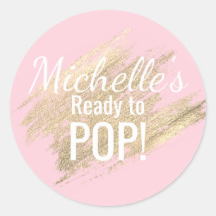 Personalised Ready to Pop Baby Shower Girl Pink Classic Round Sticker