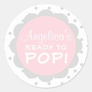 Personalised Ready to Pop Baby Shower Girl Pink Classic Round Sticker