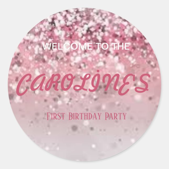 Personalised Ready to Pop Baby Shower Girl Pink Classic Round Sticker (Front)