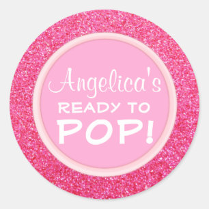 Personalised Ready to Pop Baby Shower Girl Pink Classic Round Sticker