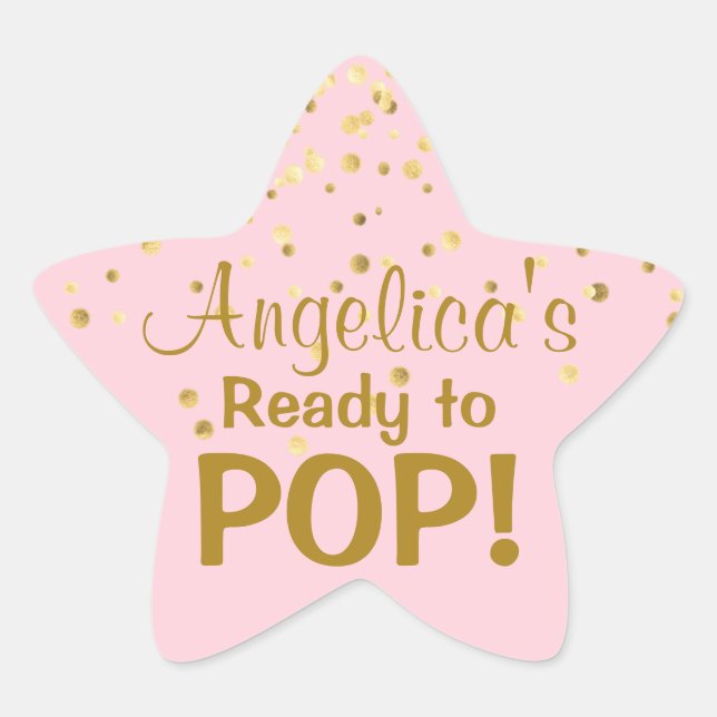 Personalised Ready to Pop Baby Shower Girl Pink Star Sticker (Front)