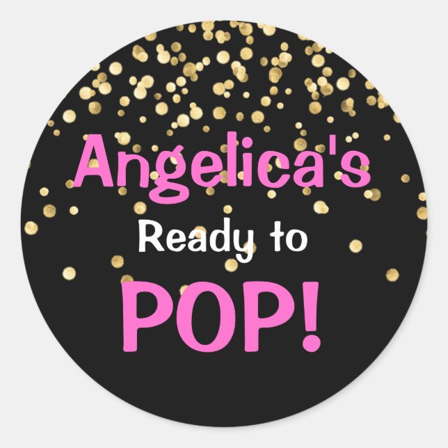 Personalised Ready to Pop Baby Shower Hot Pink Classic Round Sticker (Front)