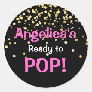 Personalised Ready to Pop Baby Shower Hot Pink Classic Round Sticker