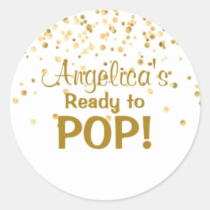 Personalised Ready to Pop Baby Shower White Classic Round Sticker