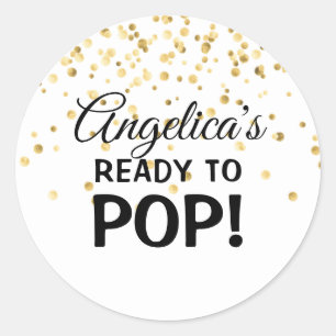 Personalised Ready to Pop Baby Shower White Classic Round Sticker