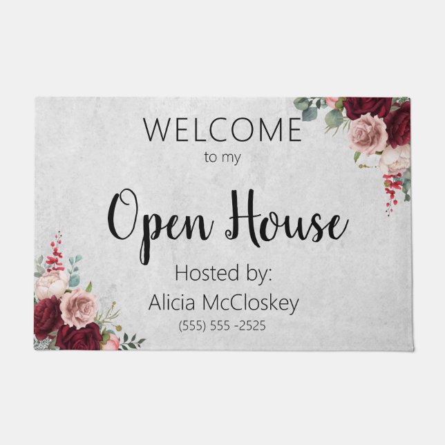 Personalised Real Estate Agent Open House Floral Doormat (Front)