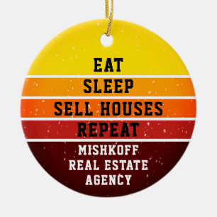 Personalised Real Estate Eat Sleep Repeat Ceramic Tree Decoration