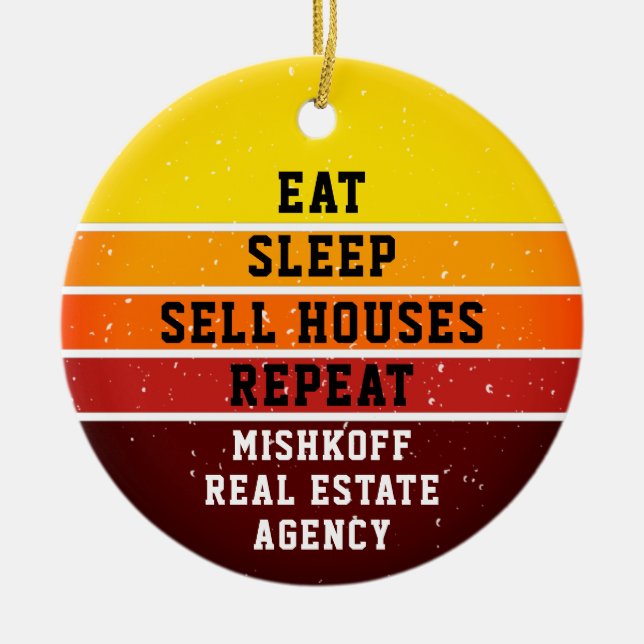 Personalised Real Estate Eat Sleep Repeat Ceramic Tree Decoration (Front)