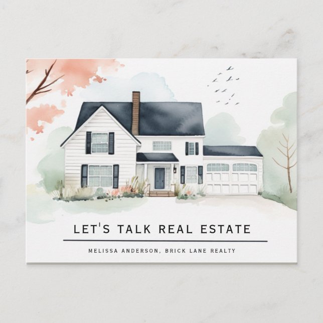 Personalised Real Estate Watercolor House  Postcard (Front)
