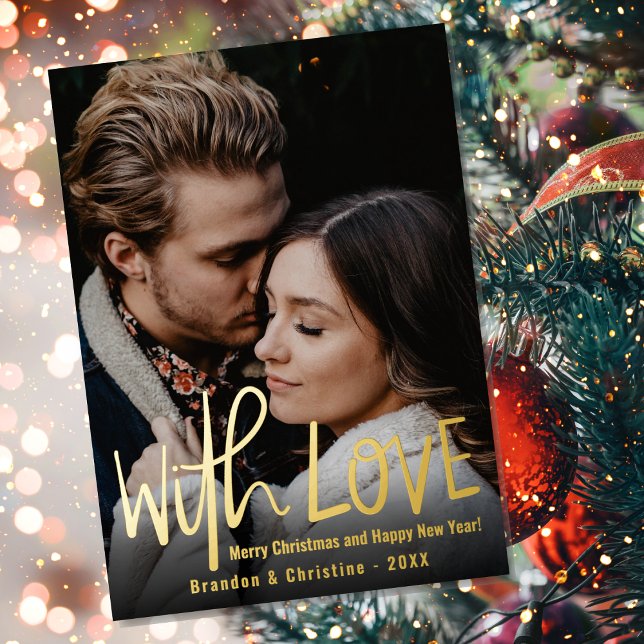 Personalised Real Foil With Love Family Christmas  Foil Holiday Card (Creator Uploaded)