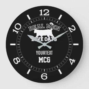 Personalised Real Men Love Cats Silhouette on a Large Clock