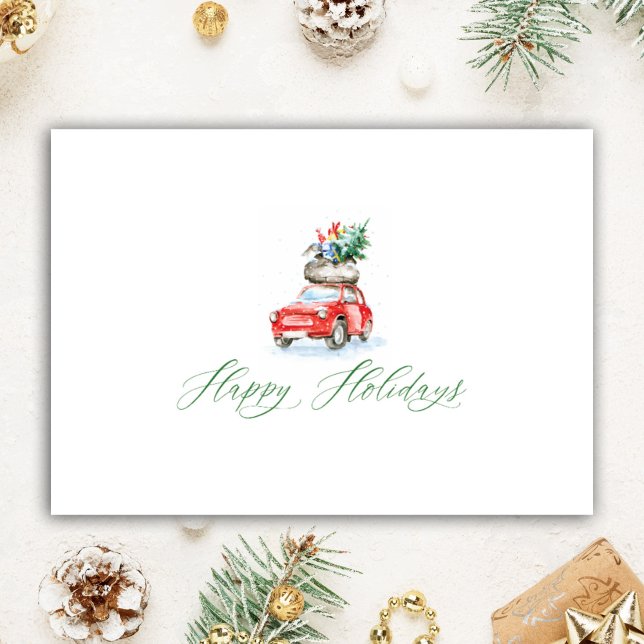 Personalised Realtor Christmas Watercolor Cute Car Holiday Card (Creator Uploaded)