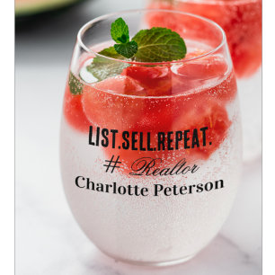 Personalised Realtor Gift for Real Estate Agents Stemless Wine Glass