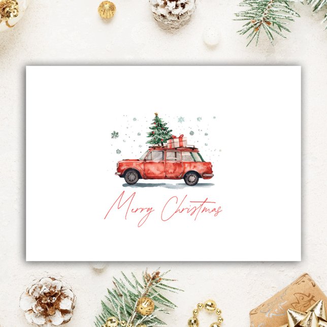 Personalised Realtor Watercolor Car with Tree Holiday Card (Creator Uploaded)
