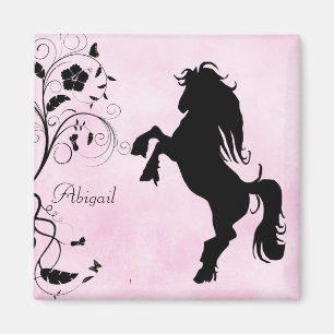 Personalised Rearing Horse and Flowers Magnet
