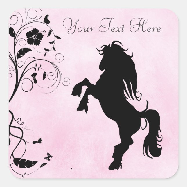 Personalised Rearing Horse and Flowers Stickers (Front)