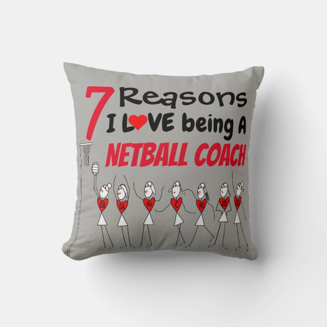 Personalised Reasons I Love Being A Netball Coach Cushion (Front)