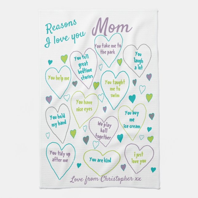 Personalised Reasons I Love Mum Tea Towel (Vertical)