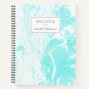 Personalised Recipe Aqua Blue Marble Home Cooks Notebook