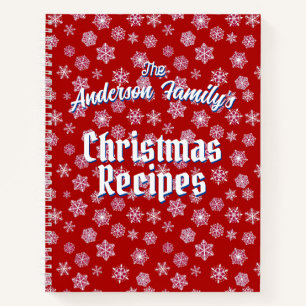 Personalised Recipe Deep Red Snowflake Pattern Notebook