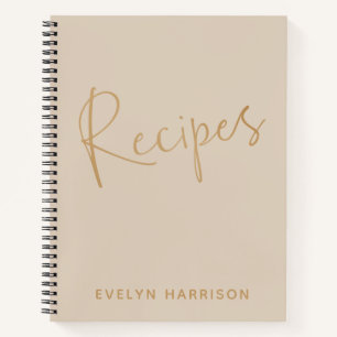 Personalised Recipe Journal in Beige and Gold