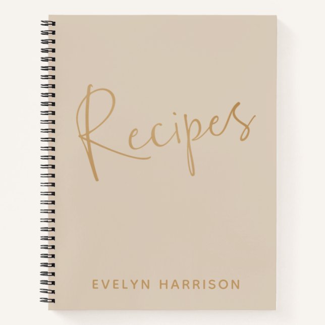 Personalised Recipe Journal in Beige and Gold (Front)