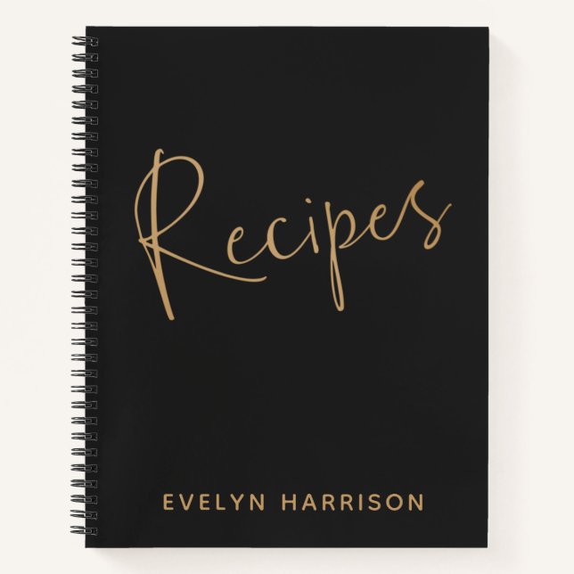 Personalised Recipe Journal in Black and Gold (Front)
