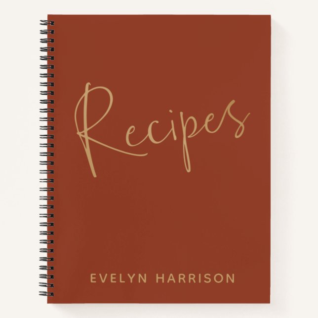 Personalised Recipe Journal in Burnt Orange Gold (Front)