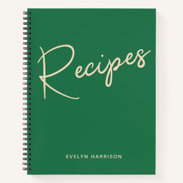 Personalised Recipe Journal in Kelly Green (Front)