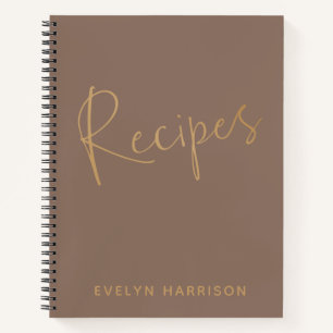 Personalised Recipe Journal in Mocha Brown Gold