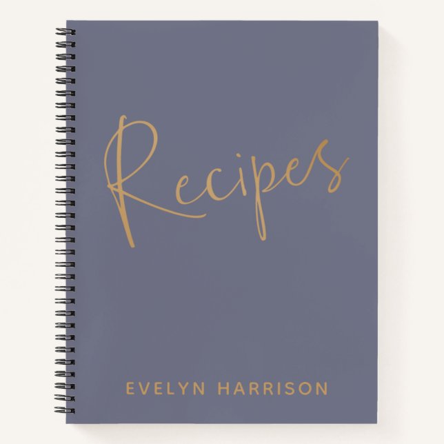 Personalised Recipe Journal in Slate Blue Gold (Front)