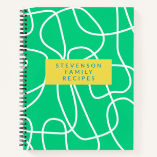 Personalised Recipe Modern Abstract Line Art Green Notebook