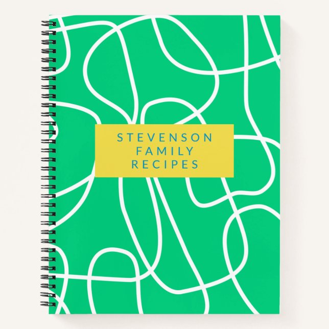 Personalised Recipe Modern Abstract Line Art Green Notebook (Front)