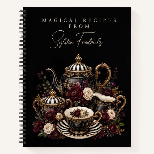 Personalised Recipe Notebook - Gothic Tea Set (Front)