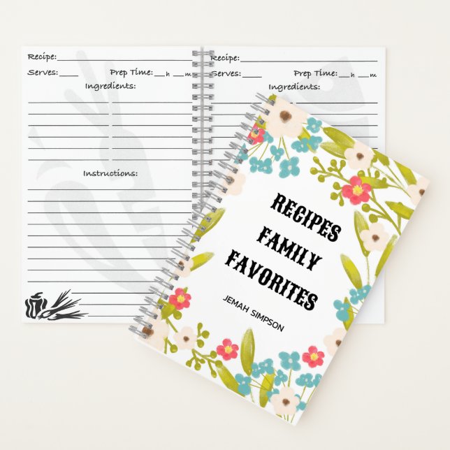 Personalised Recipe Organiser, Floral Recipe Book (Inside)