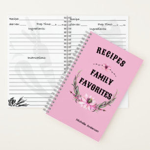 Personalised Recipe Organiser Notebook: Floral Mum Notebook