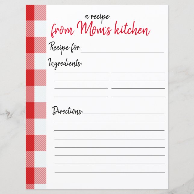 Personalised Recipe Paper (Front)