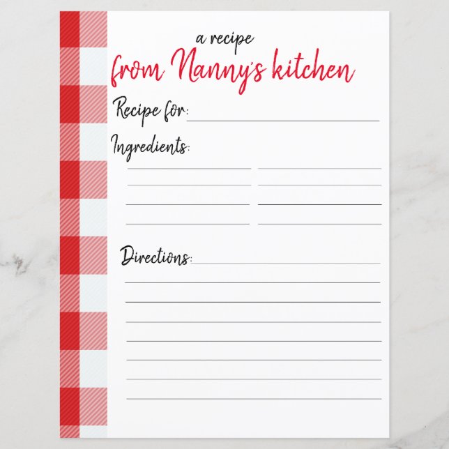 Personalised Recipe Paper (Front)