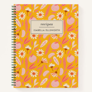 Personalised Recipe Playful Retro Floral Pattern Notebook
