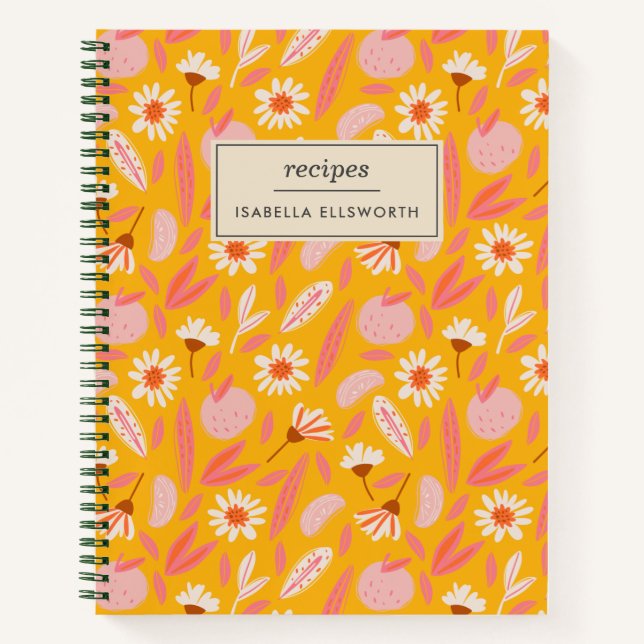 Personalised Recipe Playful Retro Floral Pattern Notebook (Front)