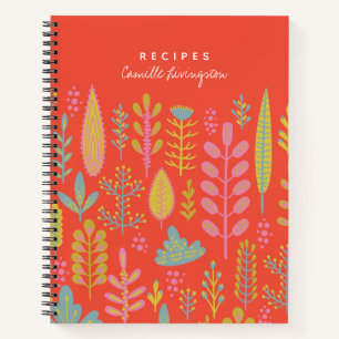 Personalised Recipe Vibrant Folk Botanical Red  Notebook