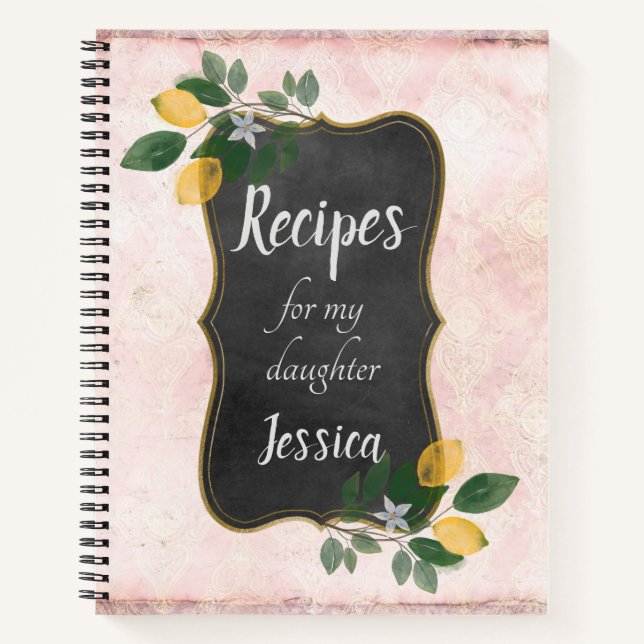 Personalised Recipes for my Daughter on Pink Notebook (Front)