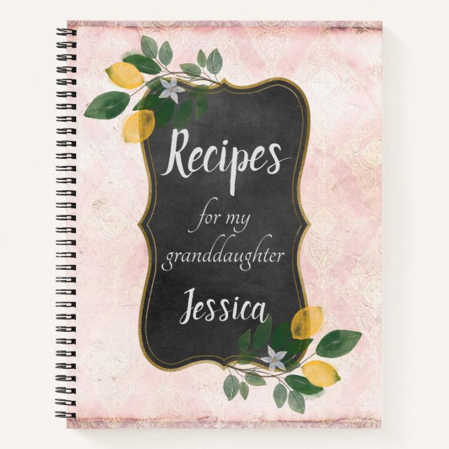 Personalised Recipes for my Granddaughter on Pink Notebook (Front)