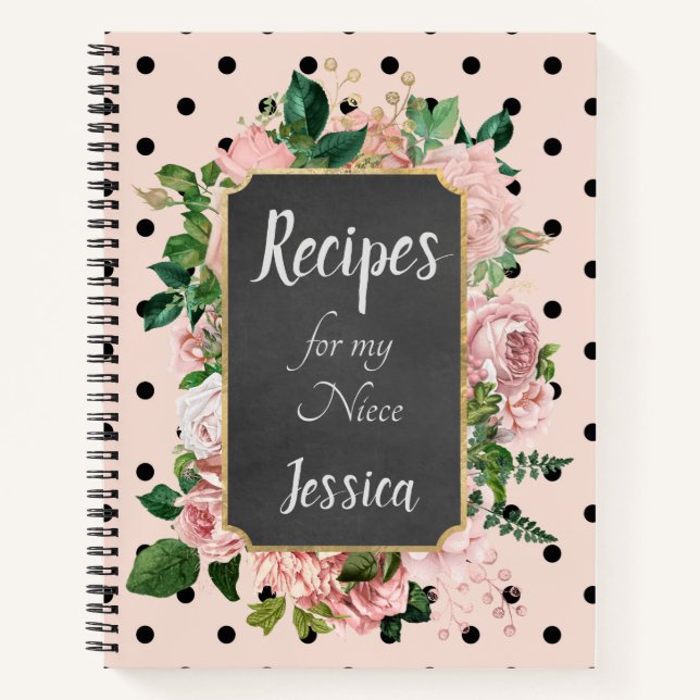Personalised Recipes for my Niece Pink Floral Notebook (Front)
