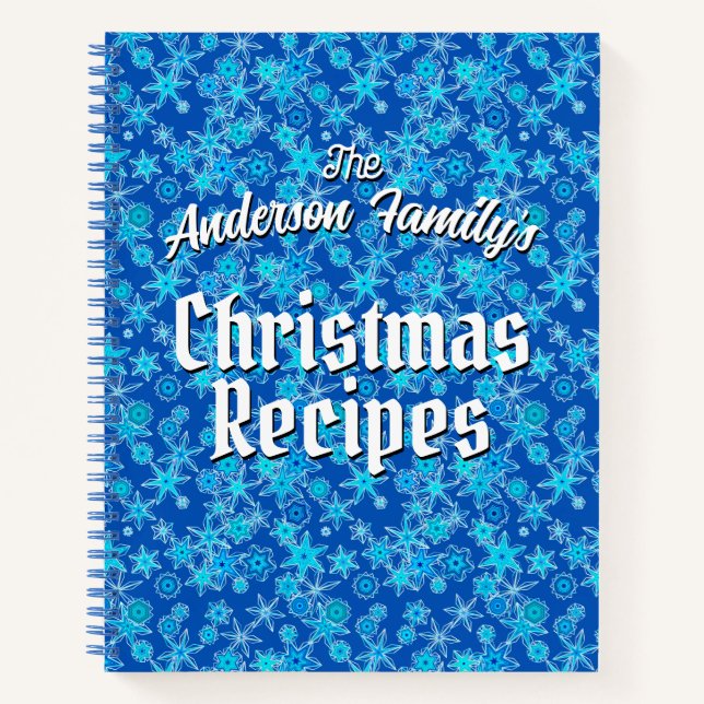Personalised Recipes Geometric Snowflakes, Blue   Notebook (Front)