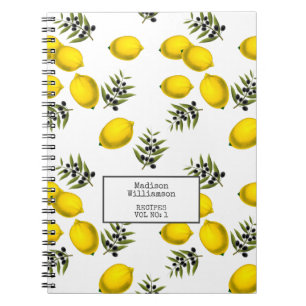 Personalised Recipes Lemon and Olive Pattern Notebook